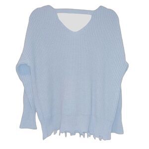 Moon & Madison Light Blue V-neck Distressed Sweater Size M Boho Hobo Retro HoHo